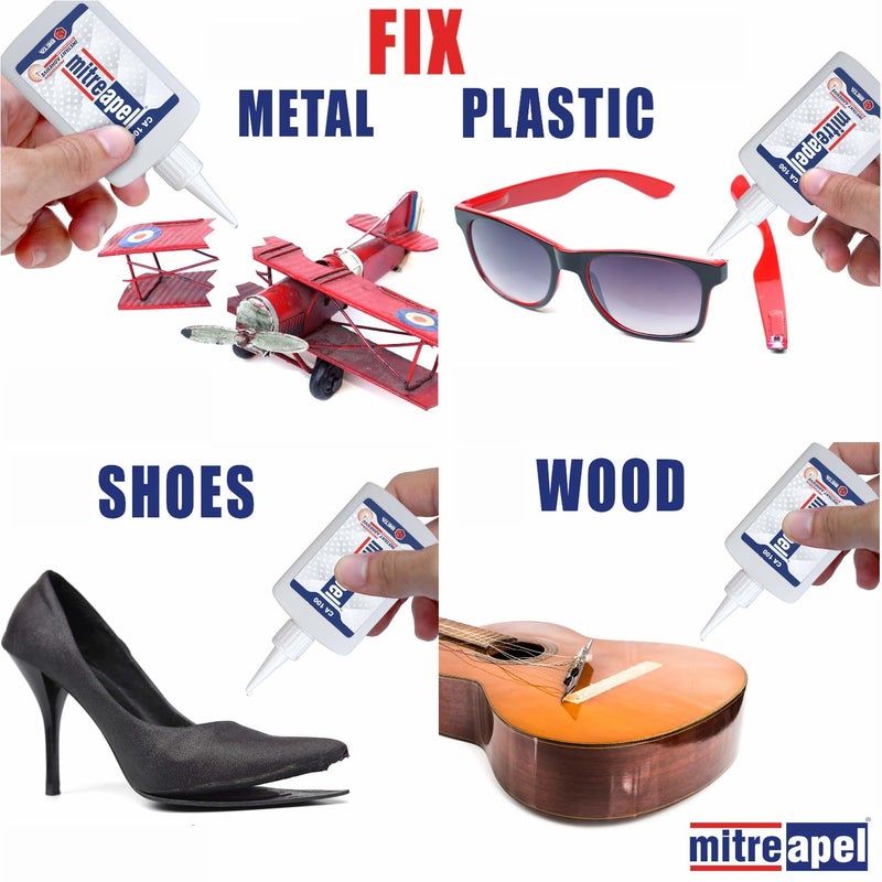 mitreapel طقم غراء MITREAPEL CA مع مُنشط (3.5 أونصة + 13.5 أونصة سائلة) لاصق سيانوأكريلات احترافي ورابط فوري ومسرع غراء فائق للأعمال الخشبية مع أغطية إضافية ونصائح دقيقة، للأعمال اليدوية والحرف، البلاستيك، الإصلاح - Image 4
